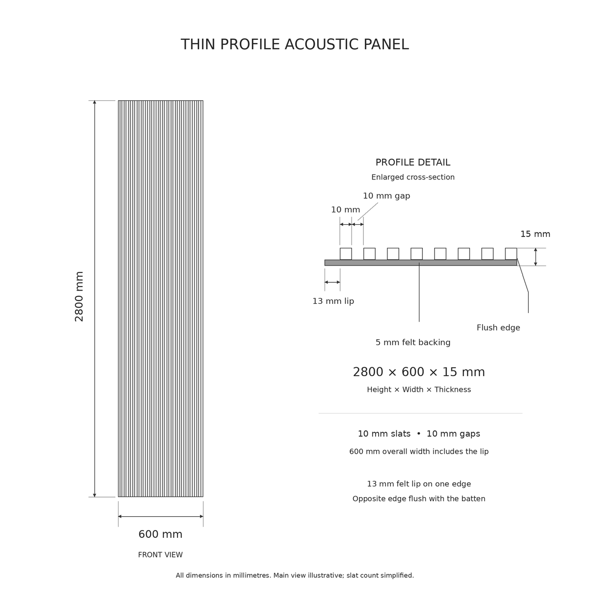 Smoked Ash Acoustic Panel 2800x600 Thin Slatt