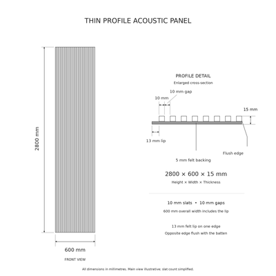 Smoked Ash Acoustic Panel 2800x600 Thin Slatt